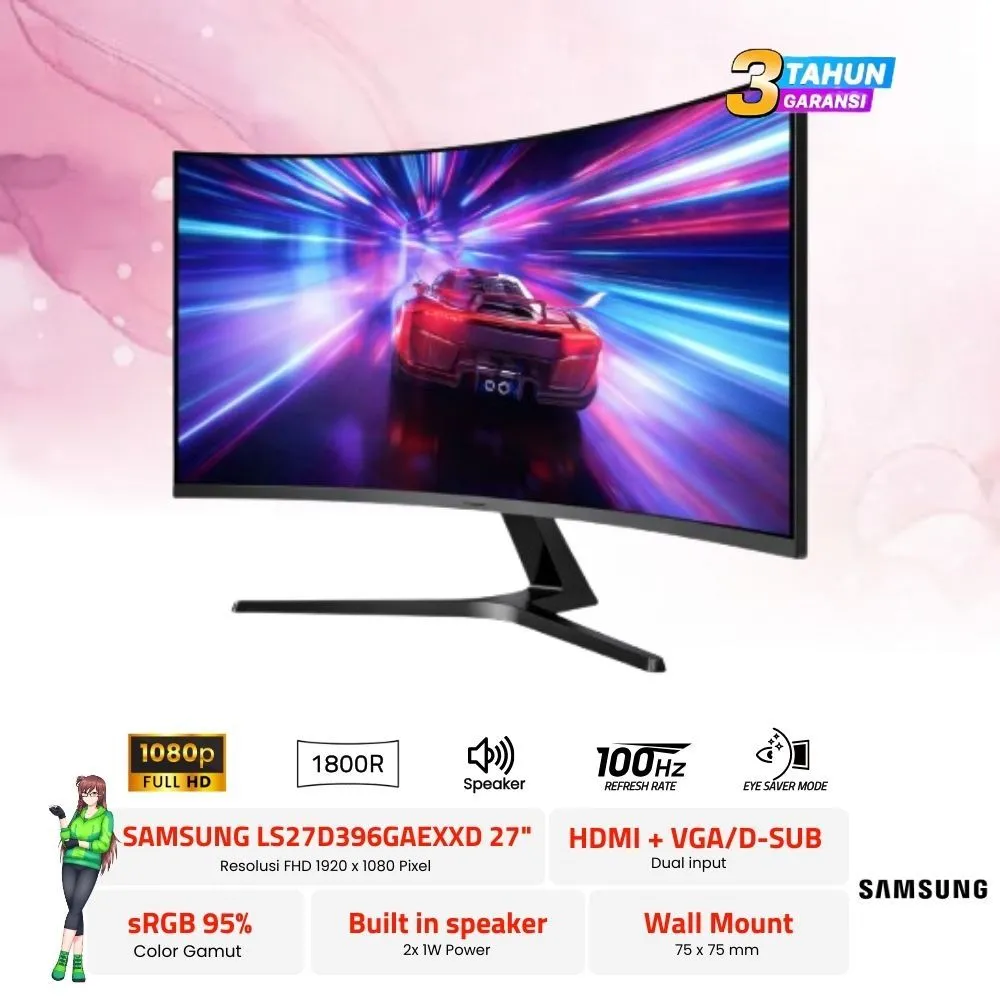 Monitor Samsung 32" Curved LS32D396GA Speaker | 27" Curved LS27D396GA Speaker | 24" Curved LS24D366 FHD 100Hz 95% sRGB