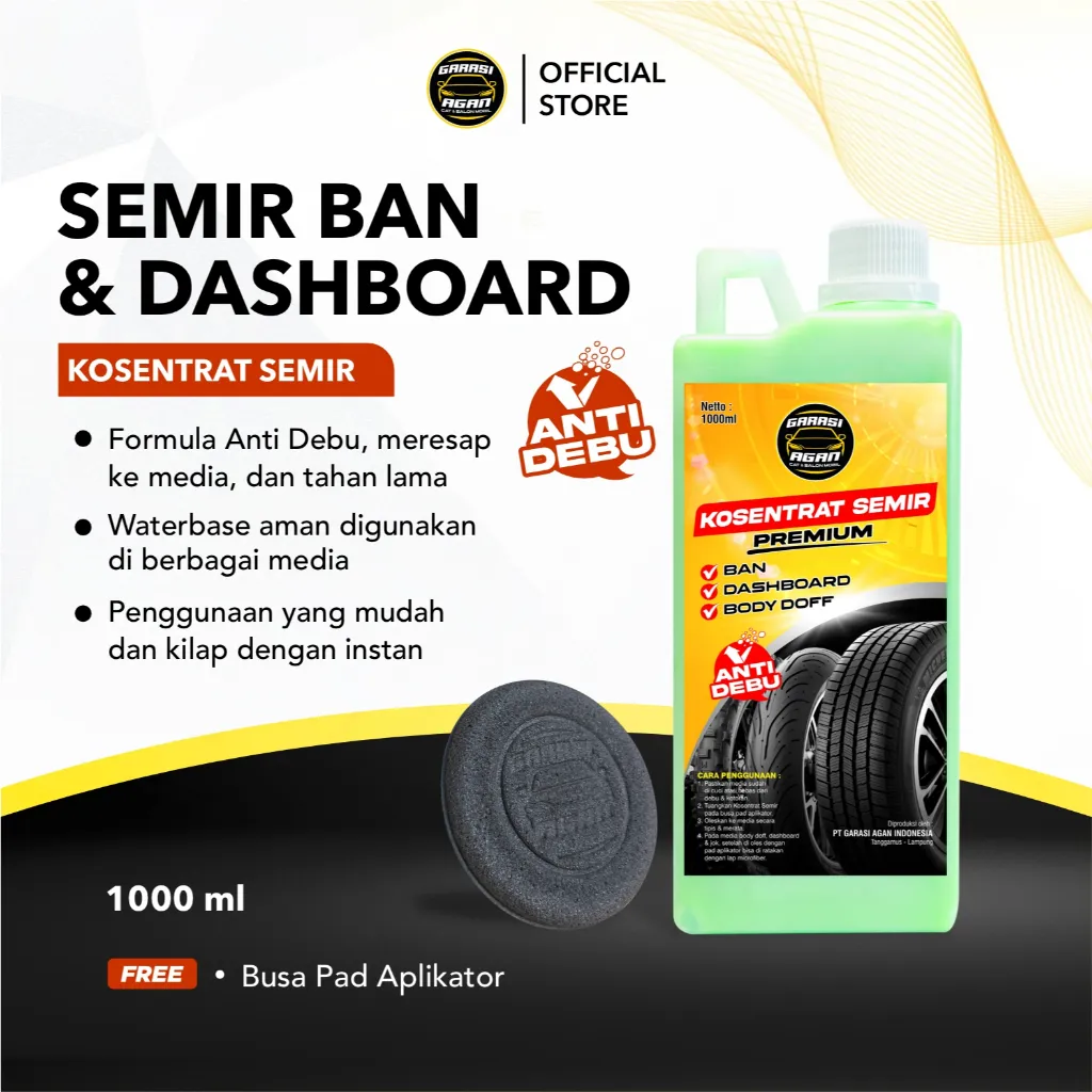 GARASI AGAN Kosentrat Semir Premium 1Liter Semir Ban Anti Debu Semir Jok Semir Dashboard & Body Doff