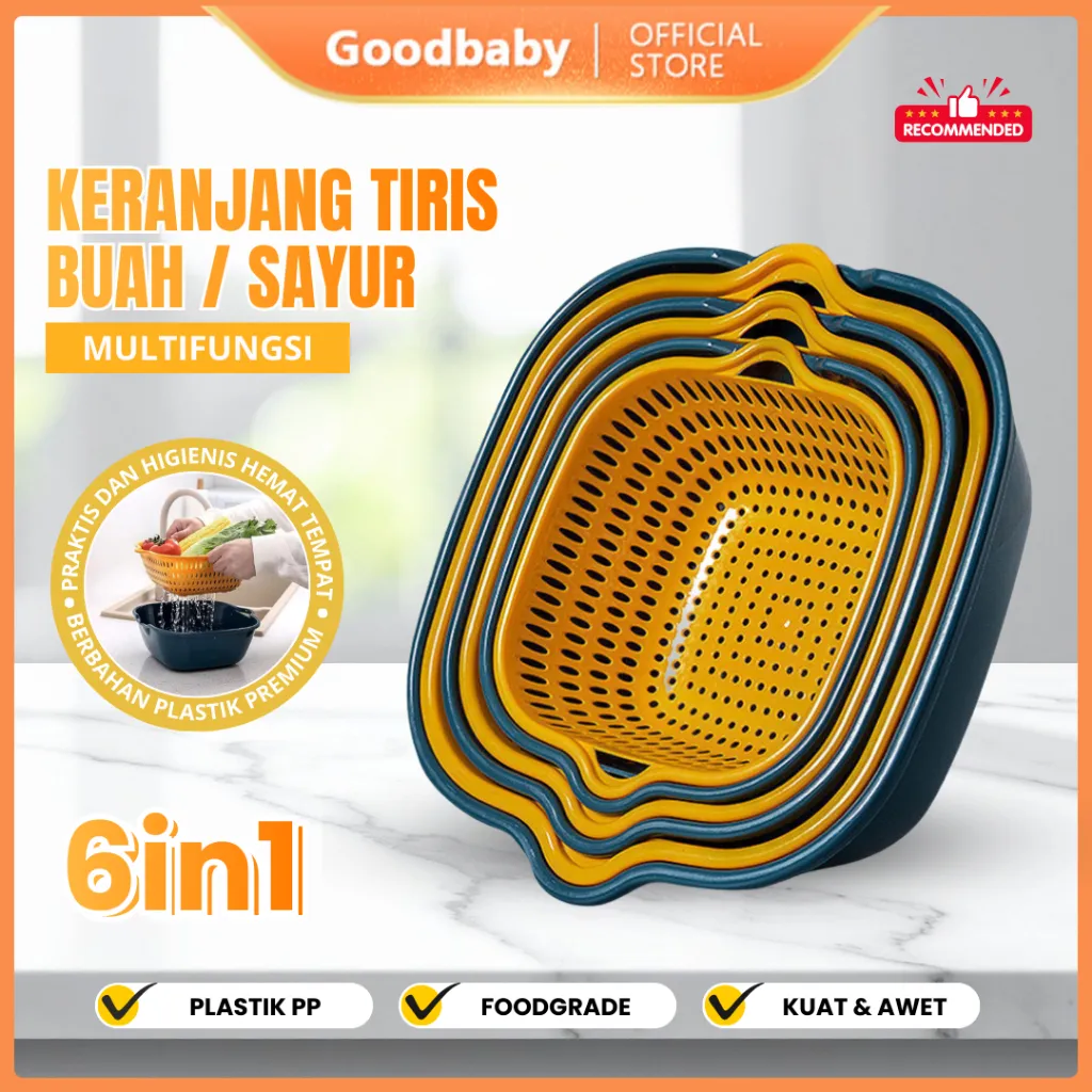 Goodbaby | Keranjang Tirisan Multifungsi 6 In1 6PCS | Baskom Saringan Sayuran Buah Peniris Air