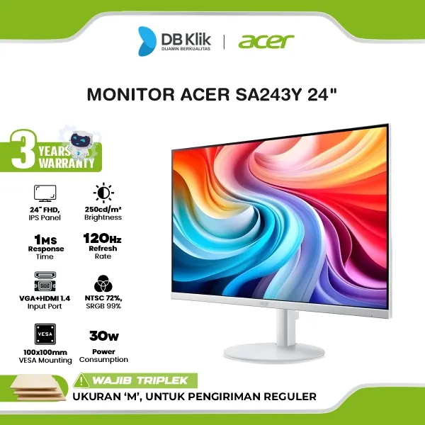 ACER  LED Monitor SA243Y 24" IPS FHD 120Hz 1ms Adaptive Sync HDMI VGA
