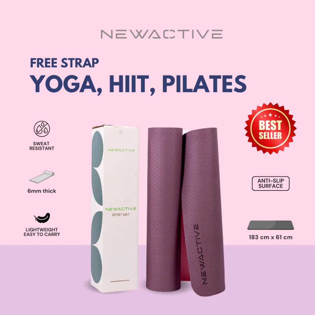 NewActive by NewTreeSea Yoga Sport Mat | Matras Olahraga | 6mm Anti Slip | Matras Yoga | Matras Senam | TPE (FREE STRAP)