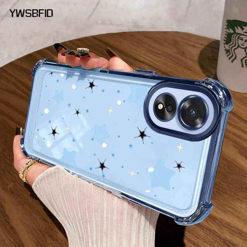 YIWSBFID Casing Hp untuk OPPO A18 A38 A2X Case Casing pola Bintang warna-warni Cesing Silikon Softcase HP Kasing Anti Drop empat sudut Kesing