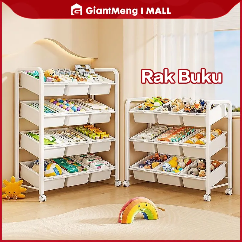 GiantMeng -  Rak Mainan Anak Roda Rak Susun Plastik Kabinet Buku Tempat Penyimpanan Serbaguna