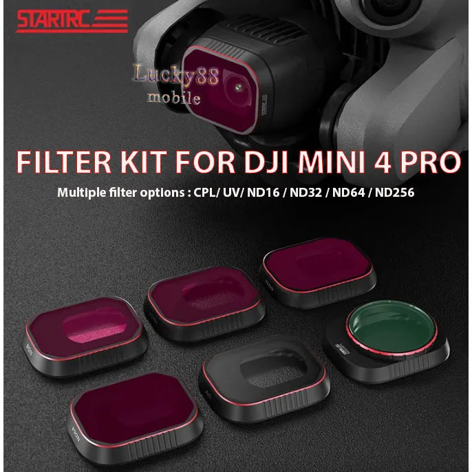 STARTRC Original Set Filters For DJI Mini 4 Pro Lens CPL UV ND8 ND16 ND32 ND64 ND256 Lensa Camera Professional Circular Polarizer Ultra Violet Neutral Density ND 8 16 32 64 256 Aksessories Drone Pesawat Pelindung Kamera Glass Tempered Filter Set 3Pcs
