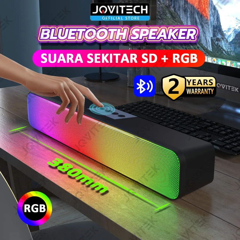 (TV BASS)Jovitech Speaker Bluetooth Soundbar RGB 5 Colors LED Light Computer TV Bass Phone TF Multifunction 5.3 Bluetooth Speaker - S19