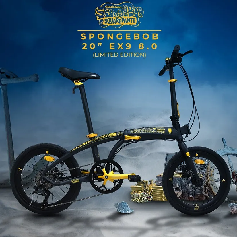 Sepeda Lipat 20 Inch MAXIMO Piegare Folding Bike 9 Speed Cyclo SpongeBob - Black-Gold Limited Edition