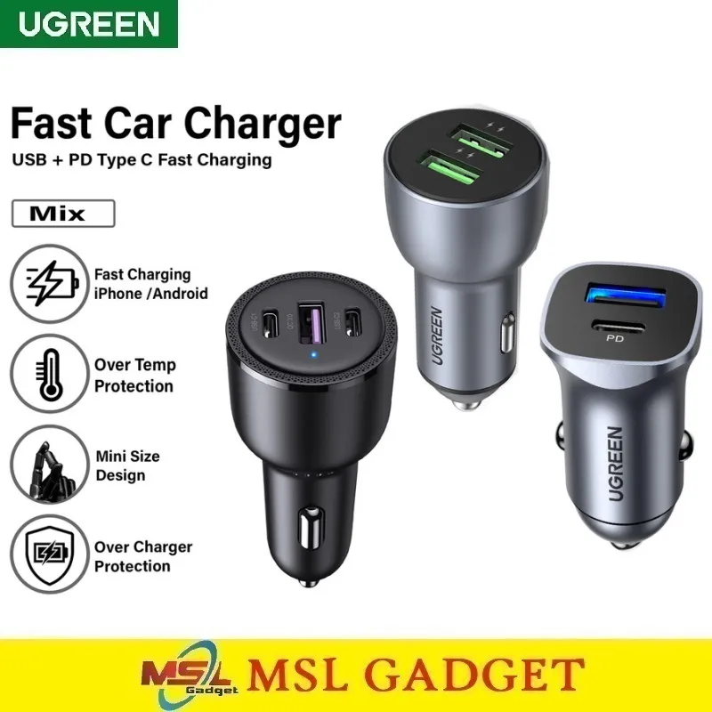 UGREEN Car Charger Mobil Multi Port USB Type C PD Super Fast Charging