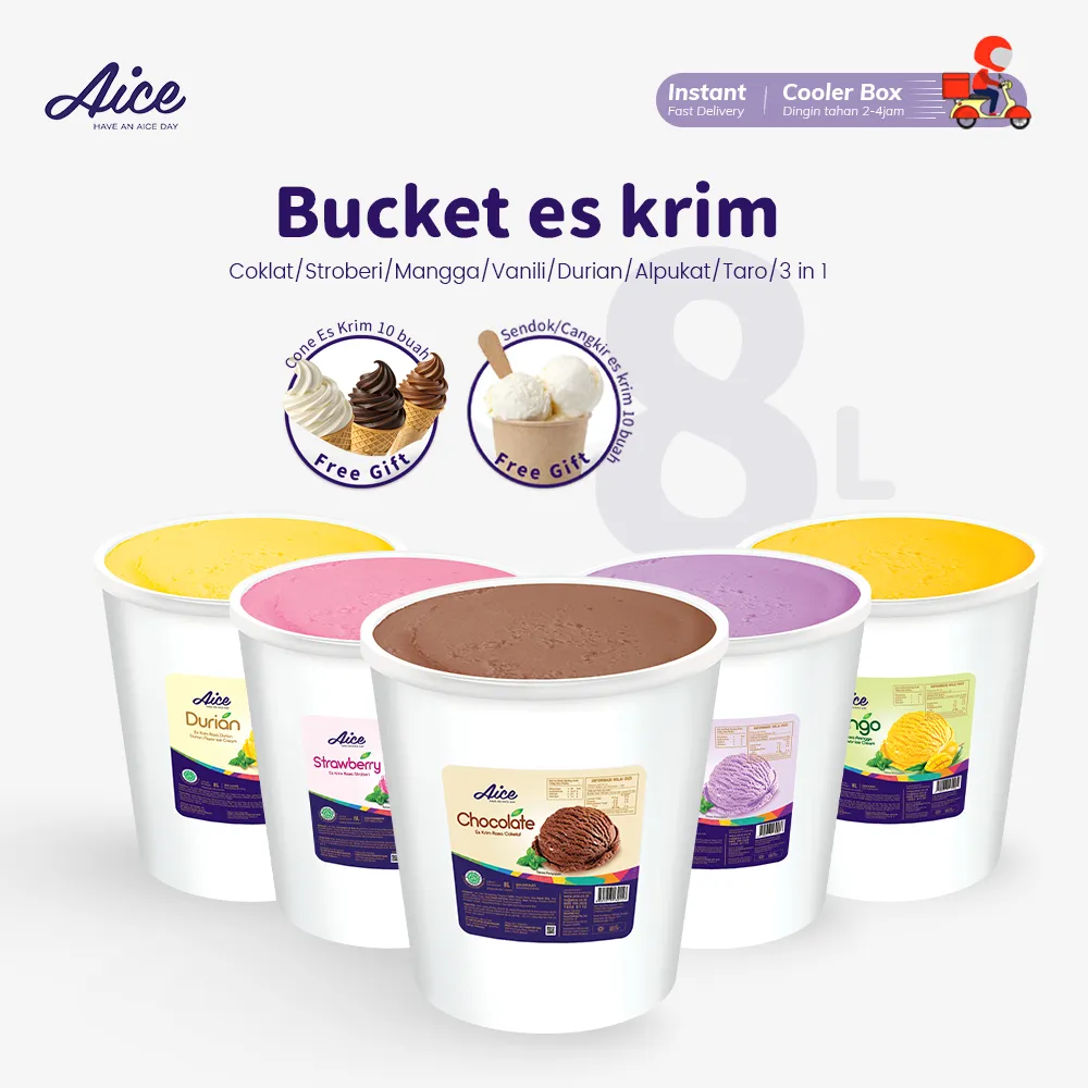 Aice ice cream/Aice 5L 8L ice cream bucket /Aice 5L 8L Es Krim Ember Aneka Rasa