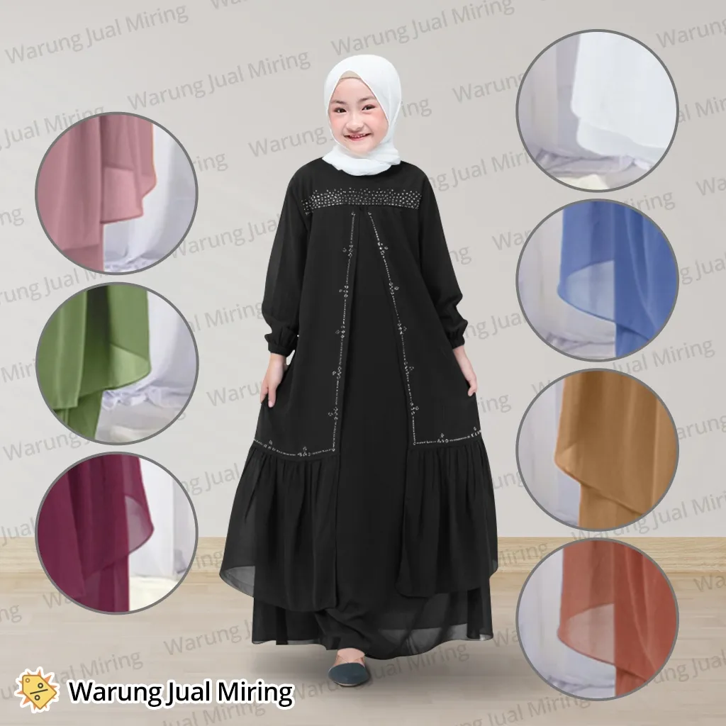 Gamis Anak Zaskia CERUTY BABYDOLL 2-12 Tahun Dress Baju Muslim Perempuan Viral Kekinian Mewah Elegan Hitam Swarovski Bahan Premium OOTD Kid Tanggung Lebaran Zaskya Pesta Ceruty Babydoll Terbaru 2026 Terbaru2026 Hijab Set Usia Umur 1 3 4 5 6 7 8 9 10 11 13