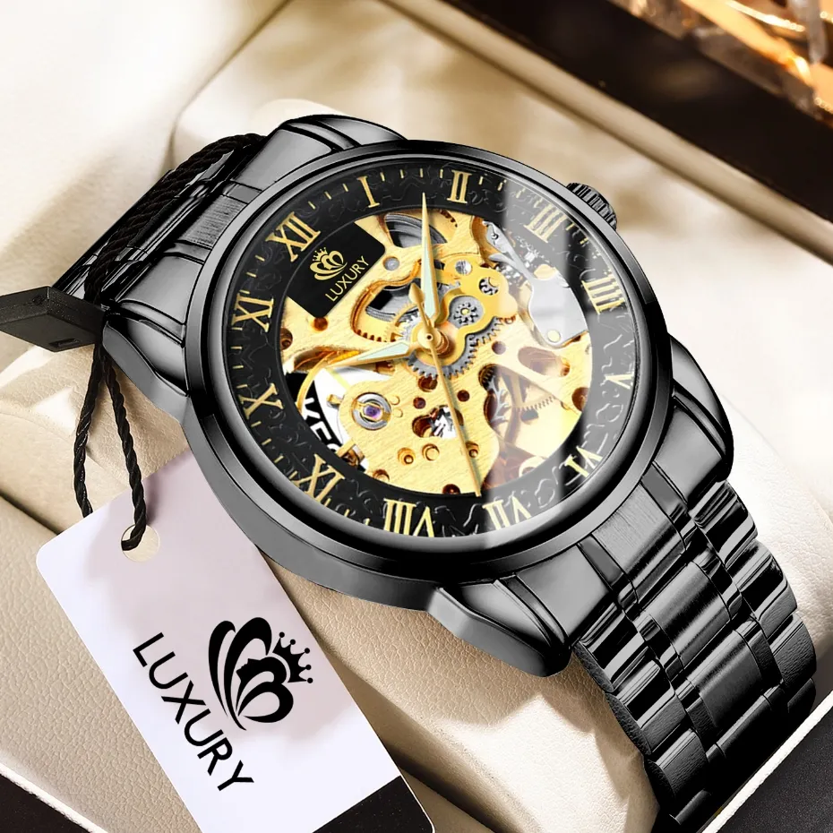 COD Jam Tangan Pria Otomatis Luxury C19 Original Jam Tanpa Batrai Tahan Air Rantai Stainless Free Kotak