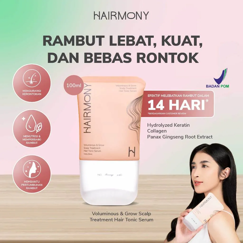 Hairmony Voluminous & Grow Scalp Treatment Hair Tonic Serum - mengandung Ginseng, Keratin, dan Salicylic Acid. menumbuhkan rambut, mencegah kerontokan