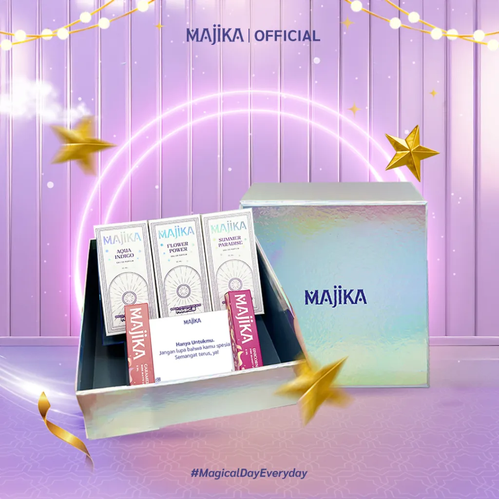 MAGIC5 x MAJIKA Infinity Set Gift Box |KADO ULANG TAHUN|HANYA UNTUKMU|SELAMAT | [3 Eau de Parfum + 2 Lip Tint + Box + Gift Card] | Parfum Unisex Tahan Lama