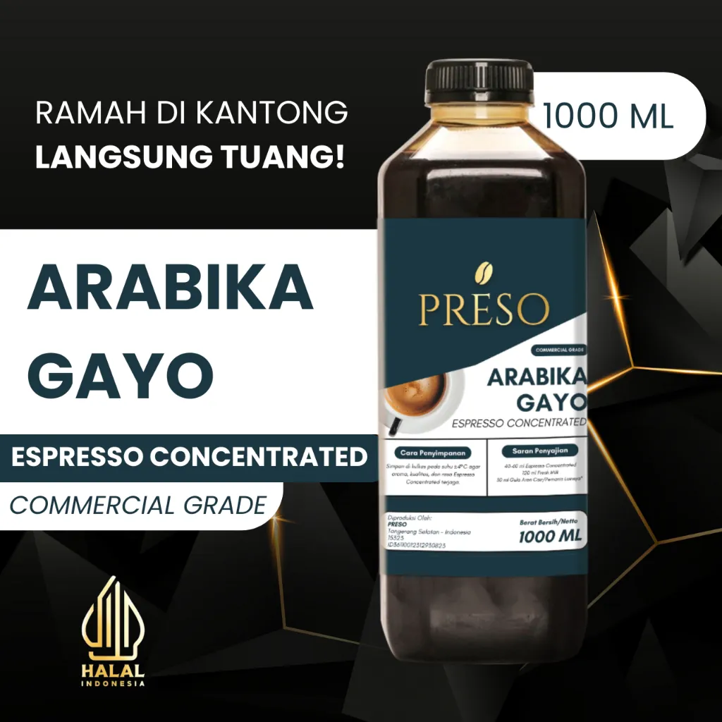 PRESO Espresso Cair Kopi Concentrated Commercial Grade 100% Pure Espresso Coffee 1000 ML