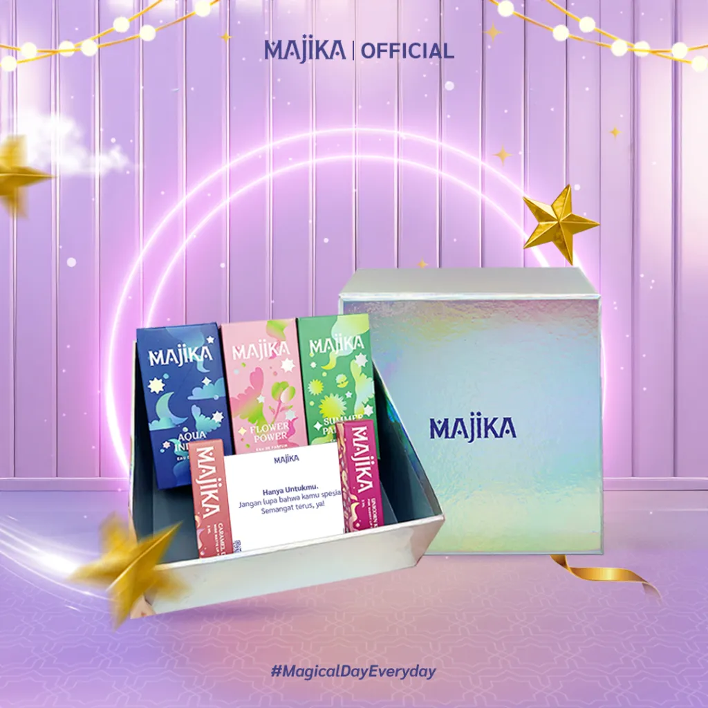 MAJIKA Gift Box Large - 3 Eau de Parfum + 2 Lip tint [Gift Card Included] | 30 ML | Parfum Unisex Tahan Lama  | Lip Tint Tahan Lama | Hampers Lebaran | Gift Box Lebaran