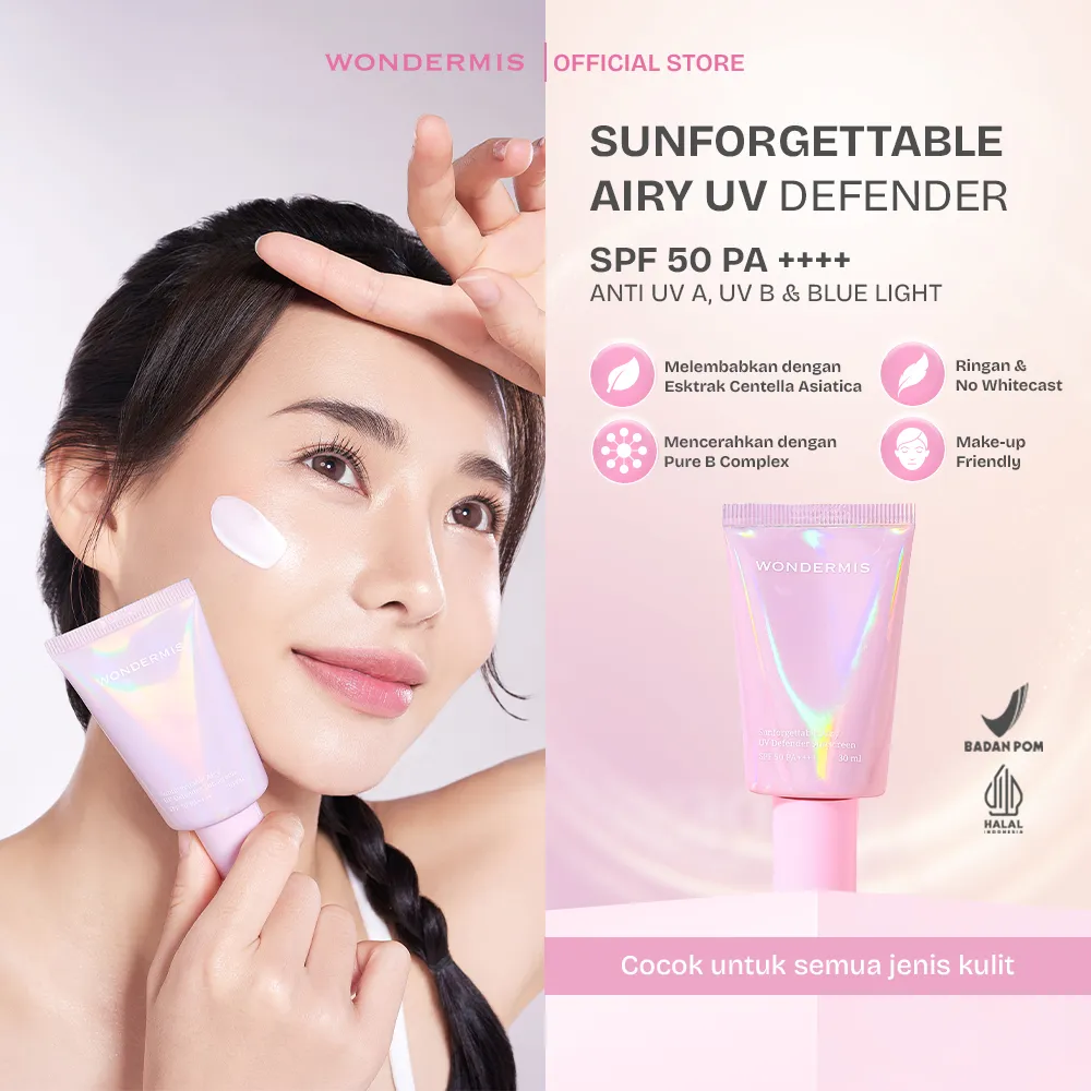 WONDERMIS Sunforgettable Airy UV Defender Sunscreen SPF 50 PA++++ Anti UV A UV B Blue Light | 30 ML | Tabir Surya SPF 50 | Tabir Surya Arbutin Brightening Glowing Oil Control Sinar UV A UV B [Exclusive]