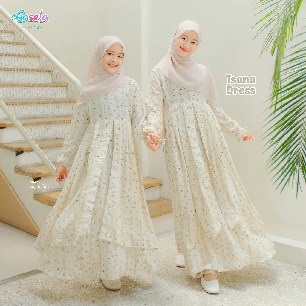 Tsana Dress By Basela Official|Gamis Anak - Remaja 4-15 Th Perempuan Spesial Lebaran 2026|Set Hijab