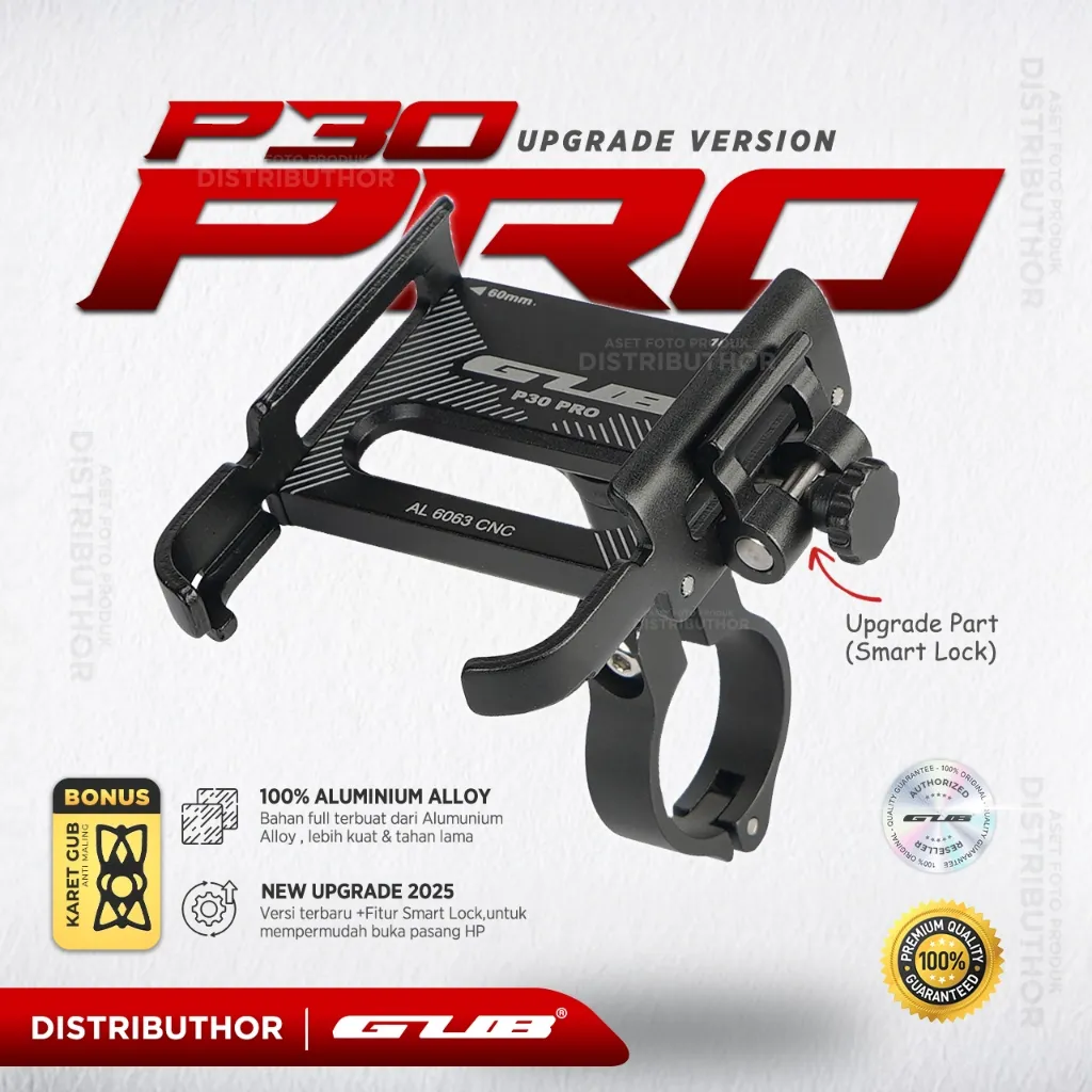 GUB P30 PRO Holder Hp Stang Motor Sepeda Full Besi Aluminium Double Lock Pengunci klip otomatis Tempat Dudukan HP dimotor Kuat Anti Getar & Stabil