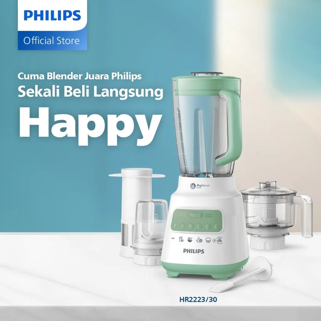 Blender Philips Plastik 2 liter - 5000 Series HR2223/30 - Blender jus - Blender bumbu philips ( Chopper, Dry Mill, Filter ) - Blender Serbaguna - Blender Terbaik - Dessert Green