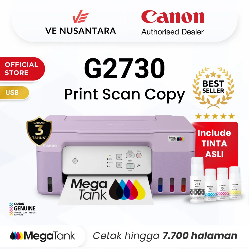 Printer Canon G2730 Ungu Purple - Ink Tank All In One Print Scan Copy USB MacOS - Garansi 3 Tahun - Pengganti L3210 L3211