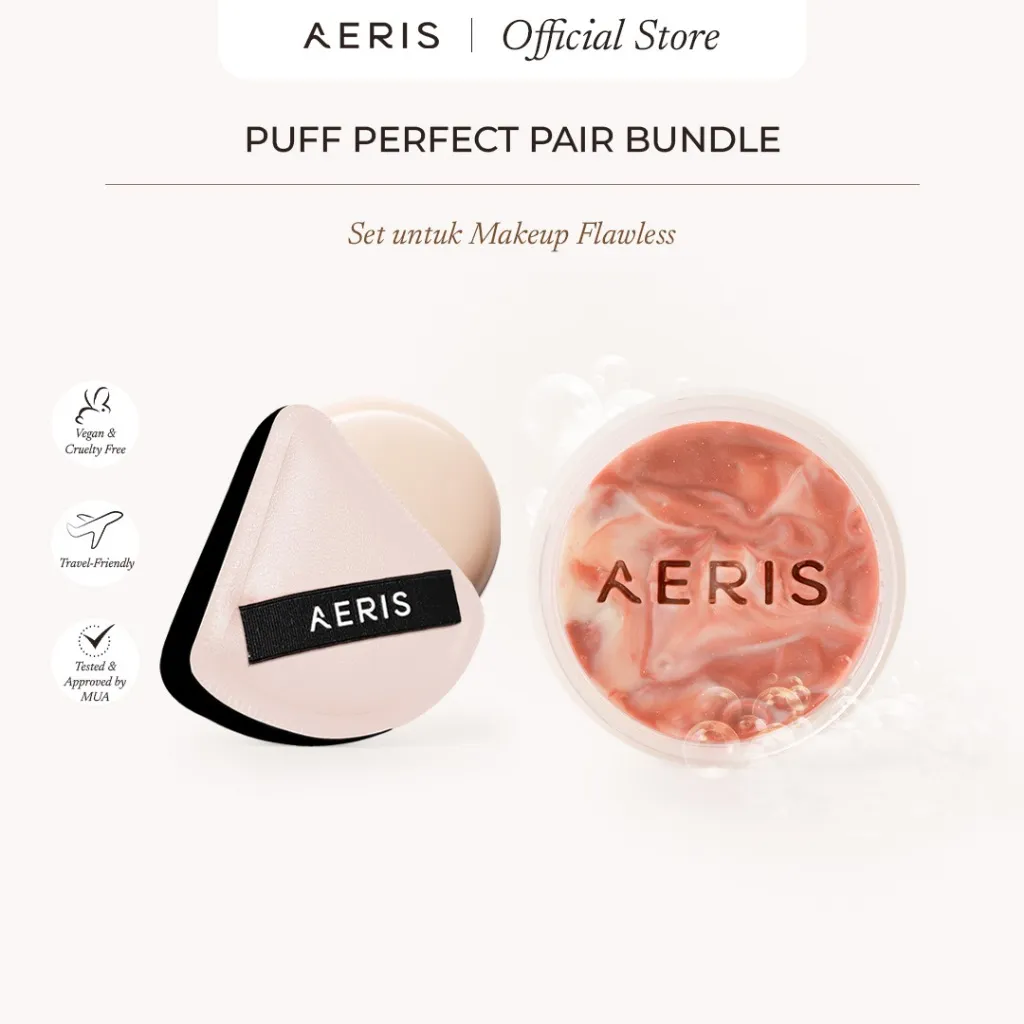 Aeris Beauté The Puff Perfect Pair Bundle | 1 Set Bundle Paket Hemat Spons Cloud Conceal Puff dan Blendie Bar Sabun Pembersih Alat Make Up