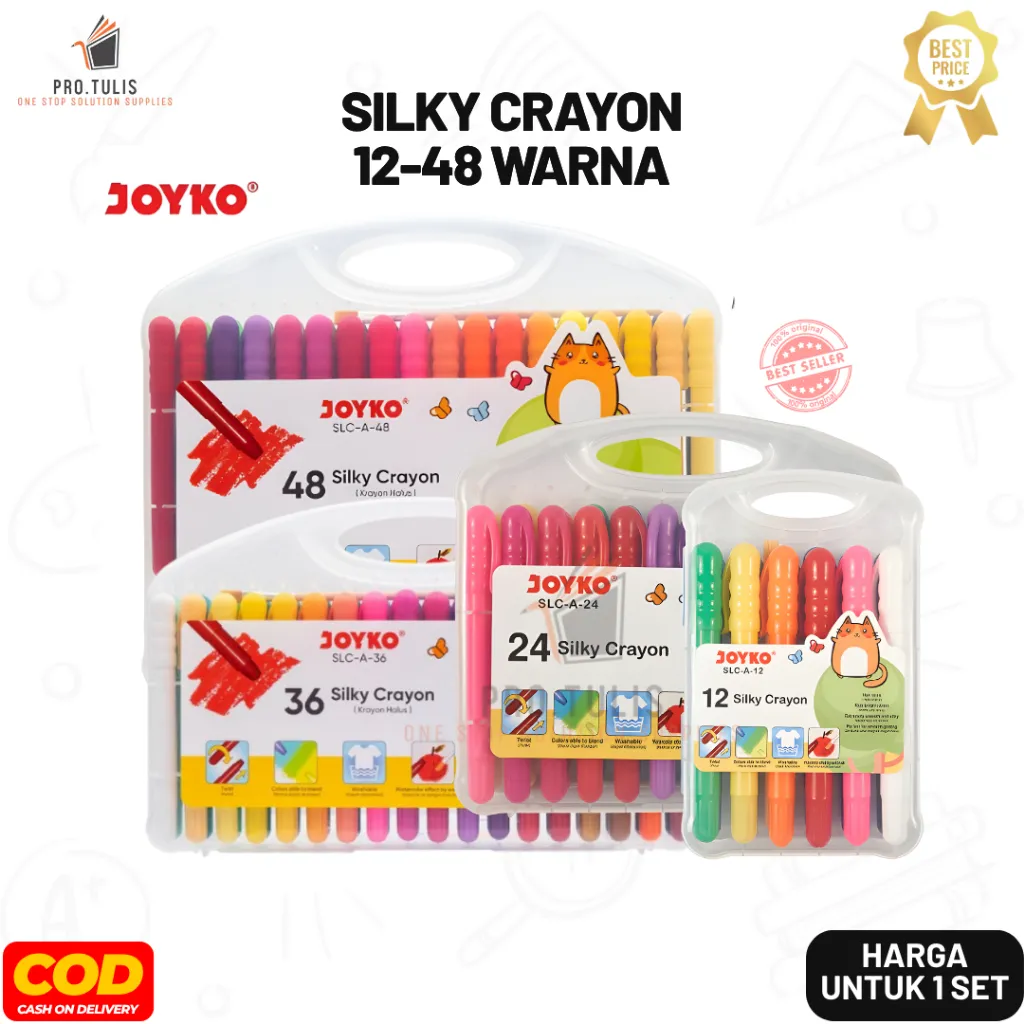 (1 Set) Crayon Joyko Silky Crayon 12 24 36 48 Warna TIDAK MUDAH PATAH ProTulis