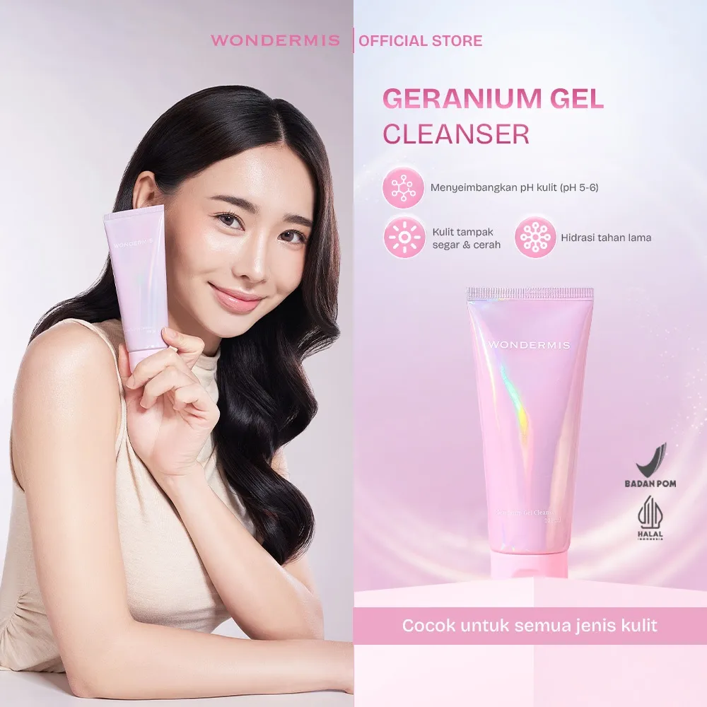 WONDERMIS Geranium Gel Cleanser | 100 ml | Gentle Facial Wash Whitening Sabun Cuci Muka Anti Aging Low pH | Face Wash Untuk Semua Jenis Kulit Sensitif [Exclusive]