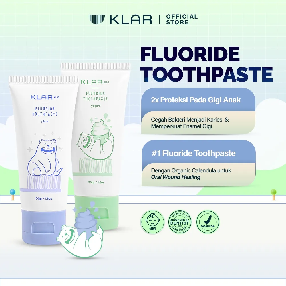 KLAR Kids Flouride Toothpaste | Pasta Gigi Premium Bayi Anak Untuk Merawat Enamel Gigi & Mencegah Gigi Berlubang [50gr]