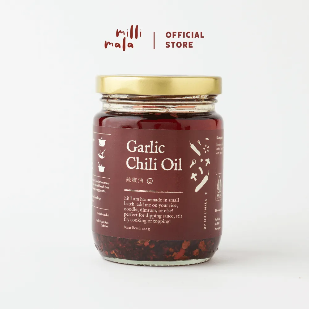 Millimala - Garlic Chili Oil Halal 200 gram - Spicy Szechuan / Sichuan Chilli / Minyak Bawang Cabai Pedas