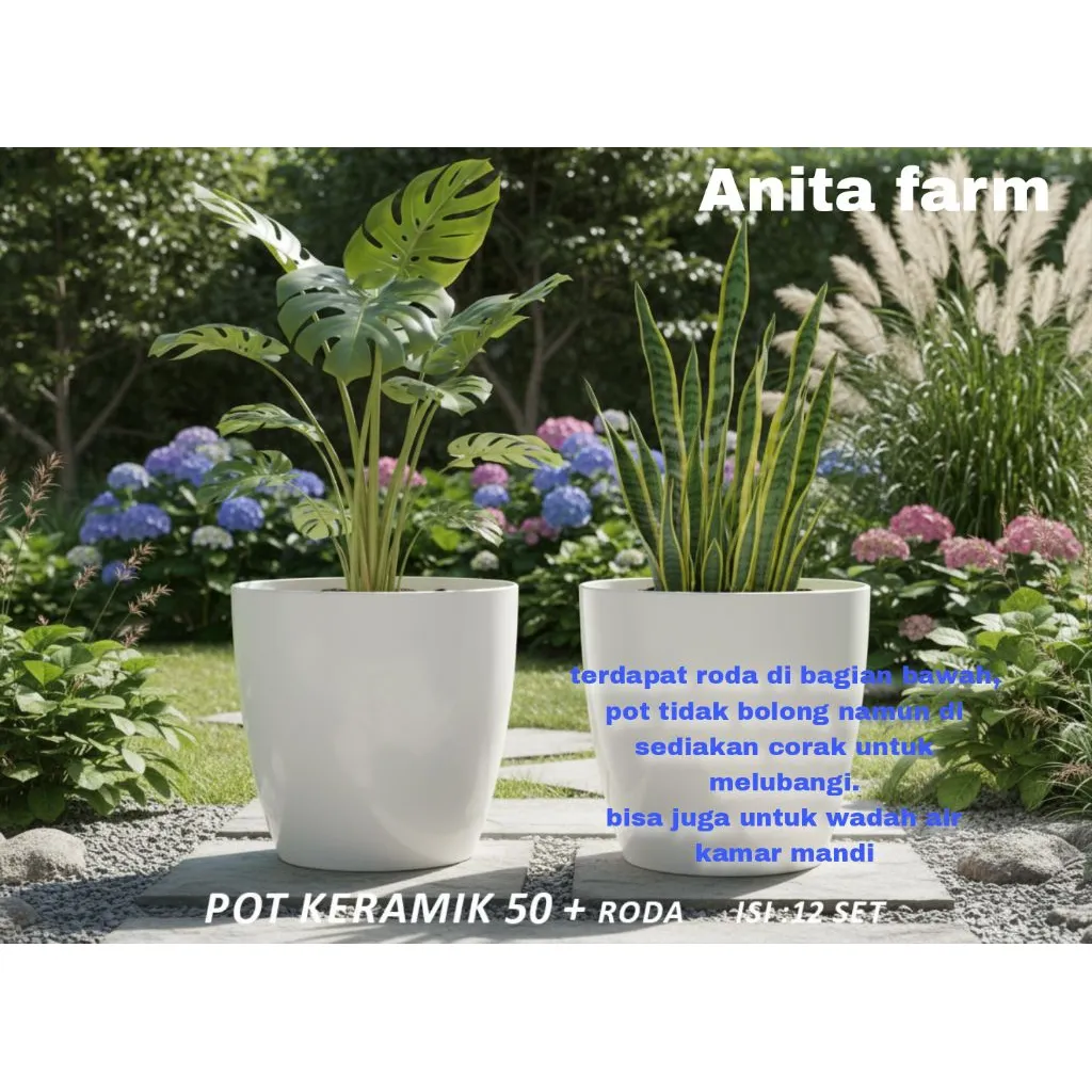 Pot Plastik Roda Tebal Model Keramik 50 Mewah Jumbo Tanaman Bunga