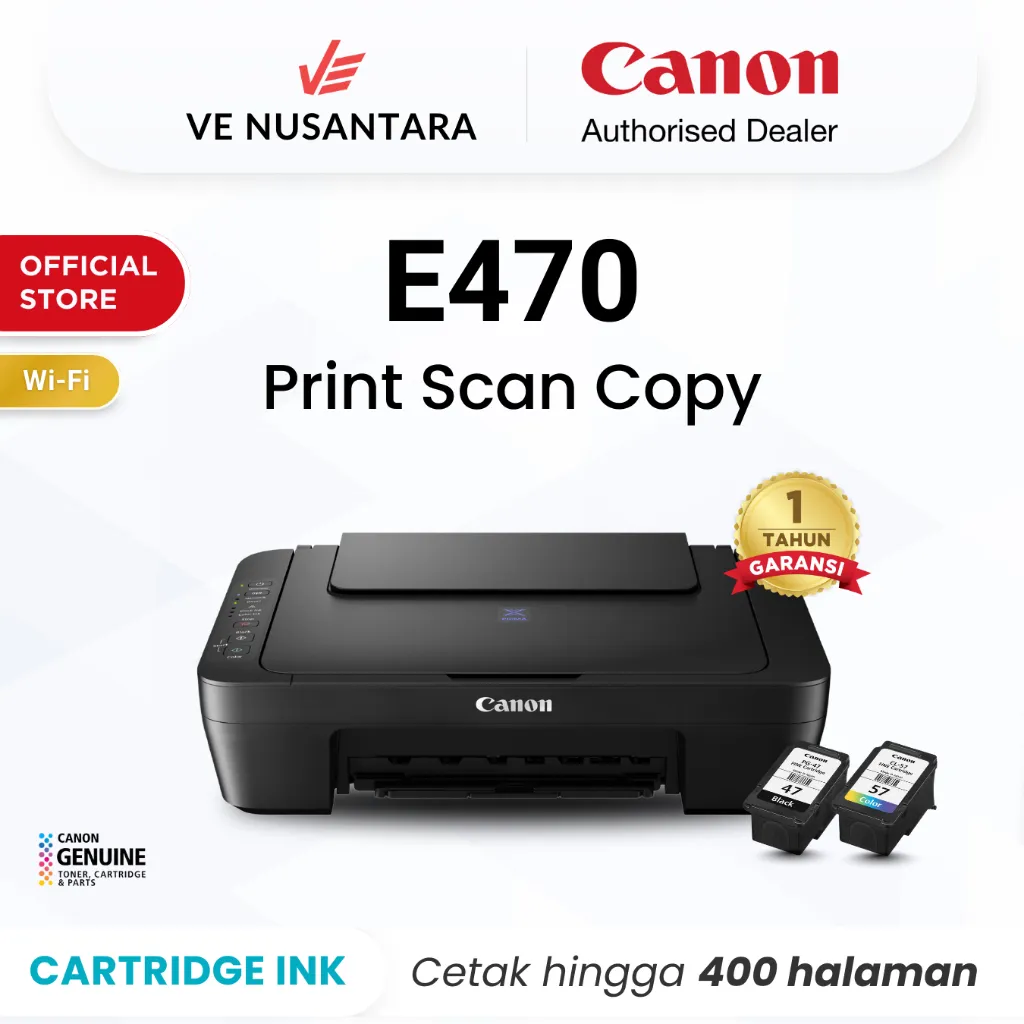 Printer Wifi Canon E470 - Inkjet All In One Wireless Print Scan Copy - Original & Garansi Resmi