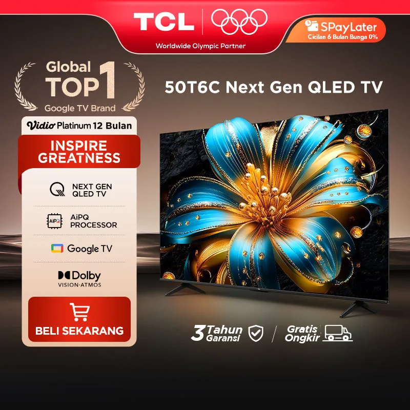 TCL Next Gen QLED 50 inch T6C - 4K Google TV - HVA Panel - HDR 10+ - Dolby Vision & Atmos - Google Assistant/Google Play/Netflix/Youtube/Disney+Hotstar - Smart Android 43 LED Digital (Model: 50T6C)