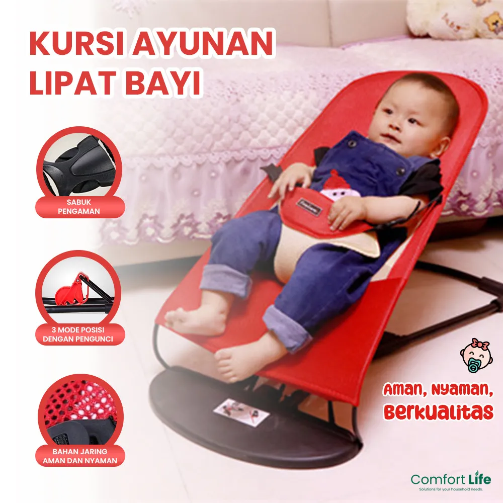 COMFORT LIFE Kursi Ayunan Bayi Lipat Bayi Bouncer Tempat Tidur Bayi Goyang - Kuat Hingga 20KG | SWEET BABY
