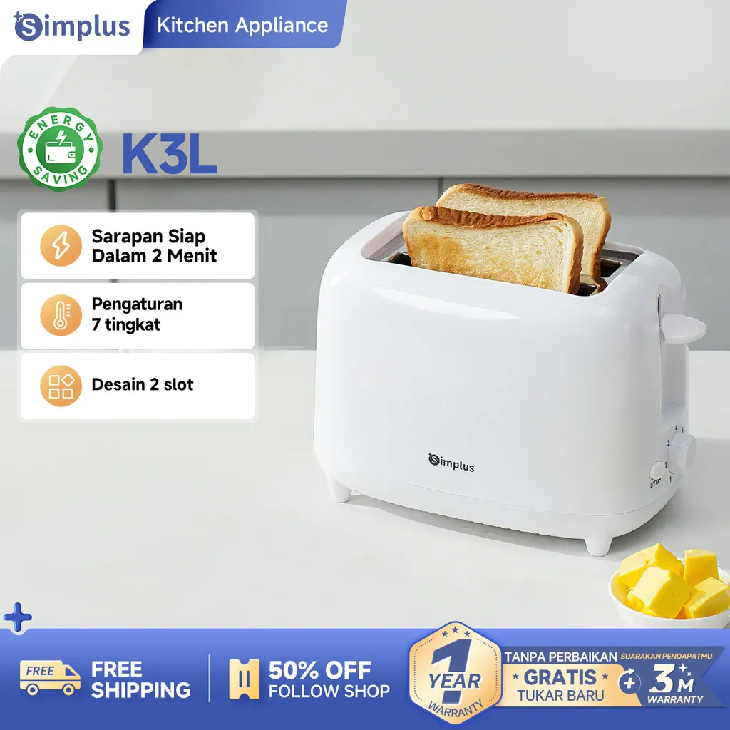 Simplus Toaster Pemanggang Roti 2 Slot bakar listrik Multifungsi Toaster Mini Otomatis