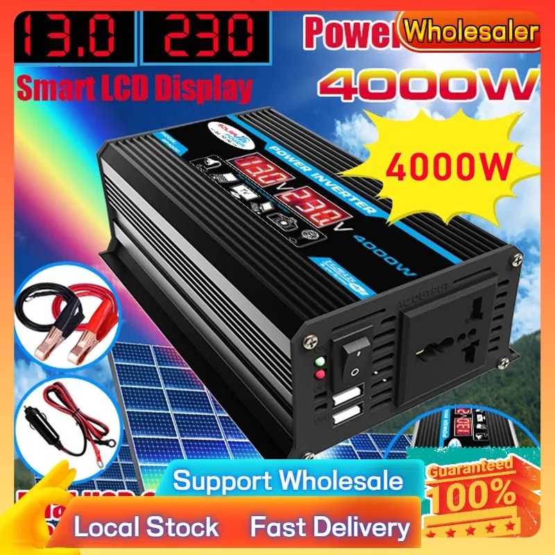 4000W Mobil Inverter 12V DC Ke 220V AC Power Converter LED Display Dual USB Pure Sine Wave Baru Mobil Inverter