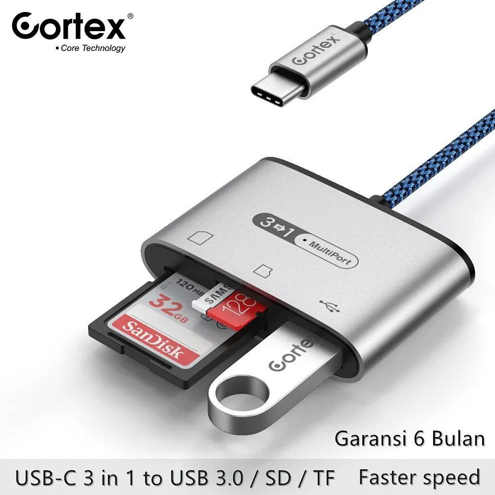 Cortex Power - MH372 CARD READER USB C / Type-C To USB 3.0 + SD/TF Card 3in1 Adapter