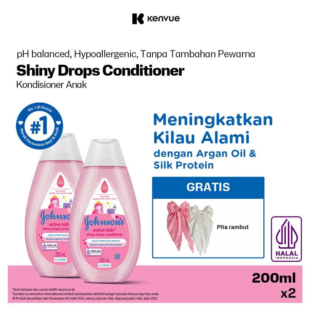JOHNSON'S Active Kids Shiny Drops Conditioner- Kondisioner Anak-anak 200ml - Isi 2