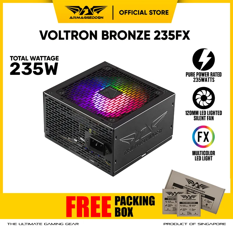 Armaggeddon Power Supply Voltron 235FX  PSU 235 watt [PeakPower 475watt] [12mm RGB Fan] [ 3 Tahun Garansi ]