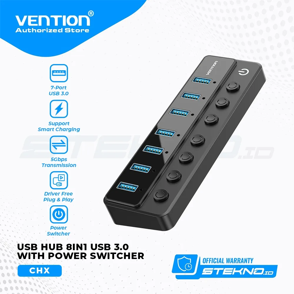Vention 8in1 USB Hub 2.0 3.0 With Individual Power Switches Led