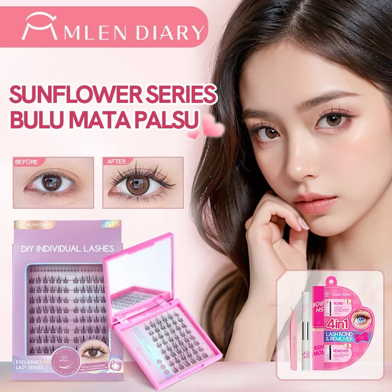 Mlen Diary Sunflower Bulu Mata Set 9-13mm C Curl Gaya Alami Bulu Mata Lembut Dapat Digunakan Kembali Kosmetik Makeup Nyaman Penjepit Lem