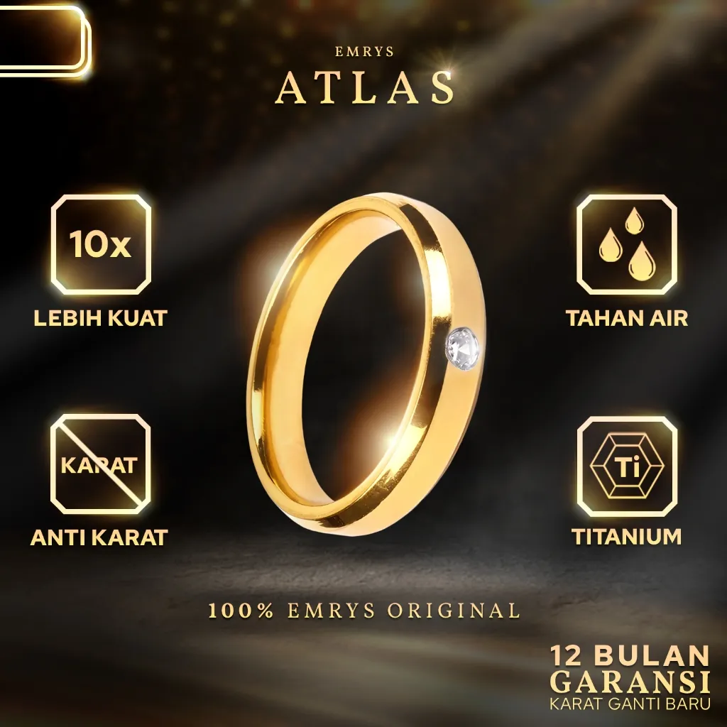 BUY 1 FREE 1 GIFT Emrys Simple Ring ATLAS Real Titanium Anti Karat Cincin Titanium Pria Wanita