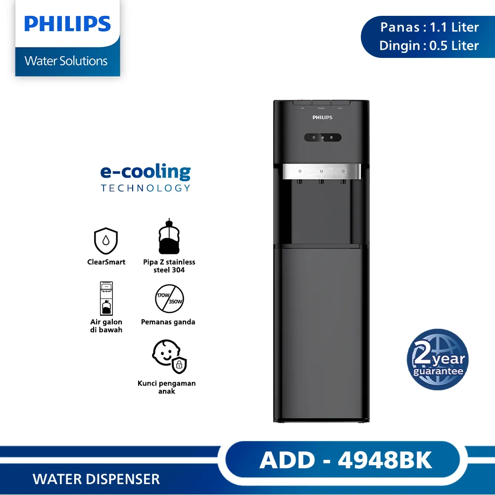 Philips Water Dispenser Bottom Loading ADD4948BK - Hitam (E-Cooling Technology) Termurah Low watt Rendah watt hemat daya