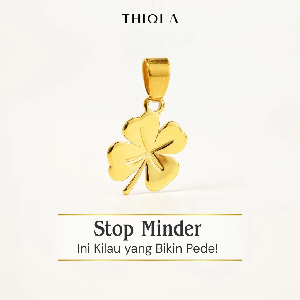 THIQLA - Liontin Bunga Clover KIRANA - Liontin Kecil Simple Mewah - Stainless Steel Mirip Liontin Titanium Motif Bunga