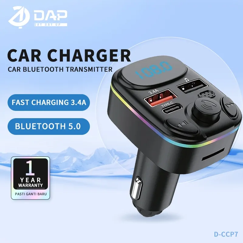DAP D-CCP7 Car Charger Bluetooth Serba Guna Transmitter USB & Type-C 3.4A  - Garansi 1 Tahun