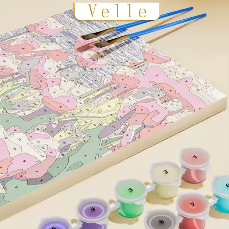 VELLE Melukis Paint By Number Kit DIY 20cm 30cm / Digital Painting Kit Kanvas Painting-Alat Lukis Lengkap 1 Paket/Paket Melukis dan Mewarnai