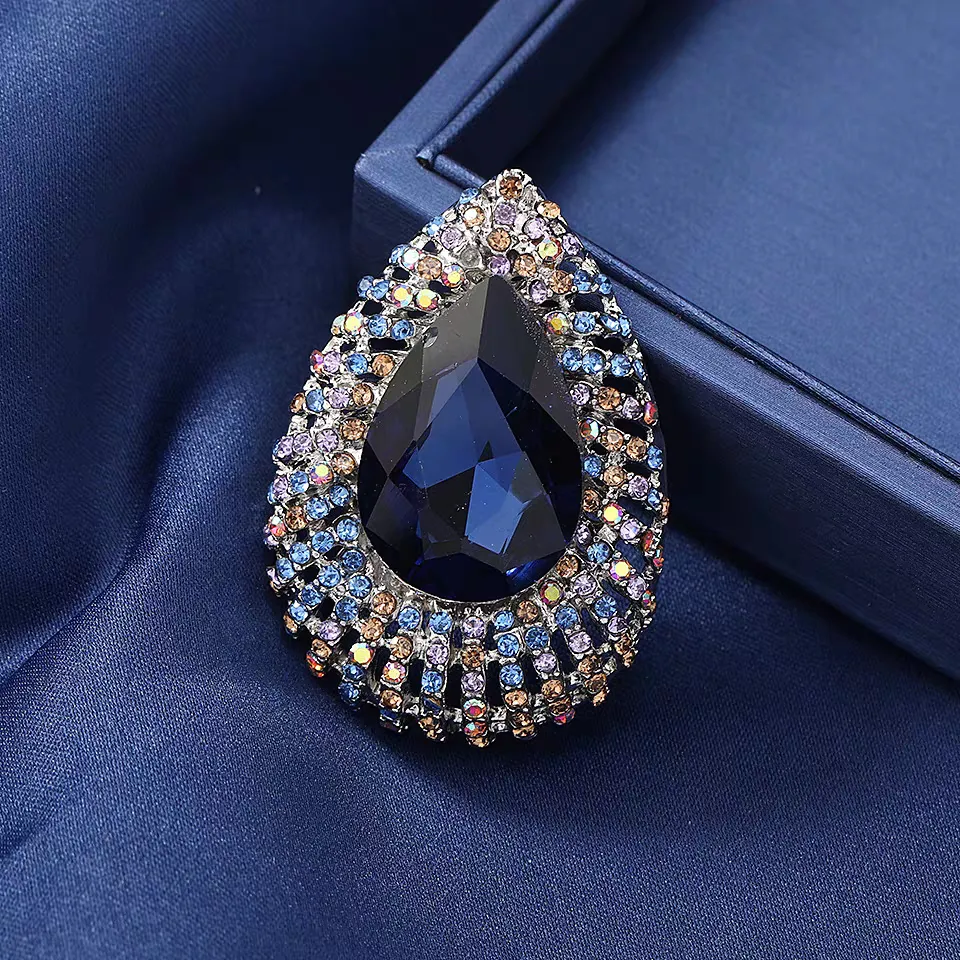 Elfindo- 076 Bros Vintage Kristal Blue Elegent Geometric Accessories Wanita Mewah Kekinian