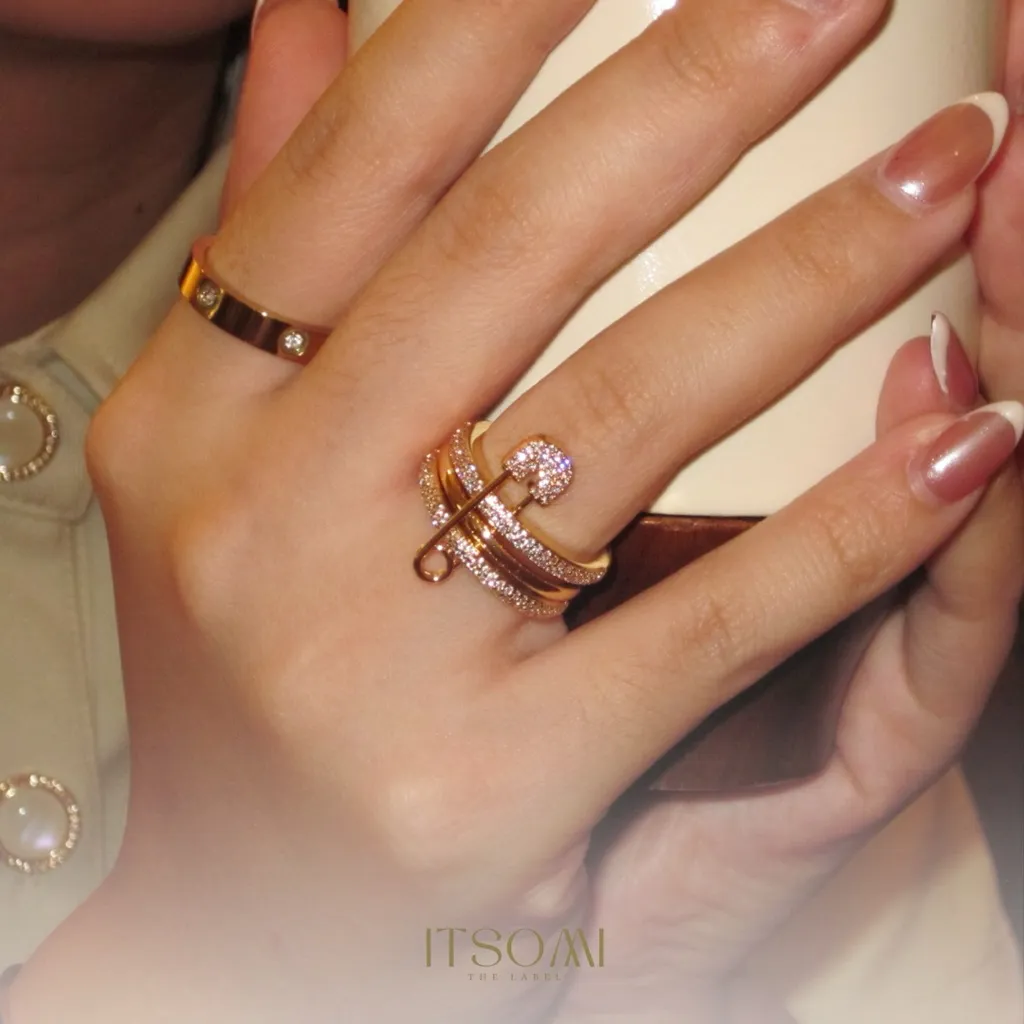 ITSOMI - Pinny Ring / Cincin Wanita / Cincin Silver / Cincin Unisex / Cincin Lapis Perak Silver / Cincin Adjustable / Cincin Peniti / Cincin Stack / Cincin Pin / Cincin Fashion Jewellery Trend Chic Tri Color