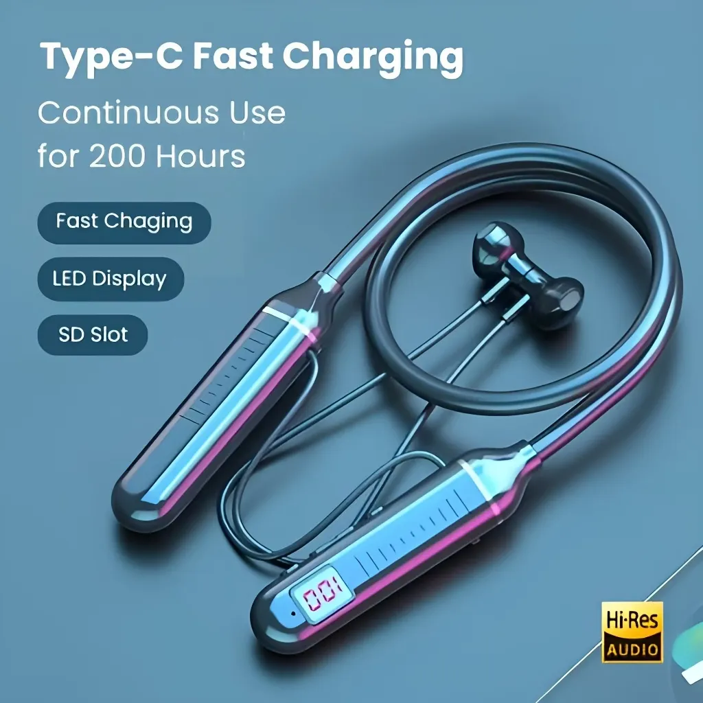 Headphone Leher Bluetooth Wireless Neckband Earphones Bluetooth 5.2 HiFi Stereo Outdoor Sports Headset Long Battery Life Waterproof