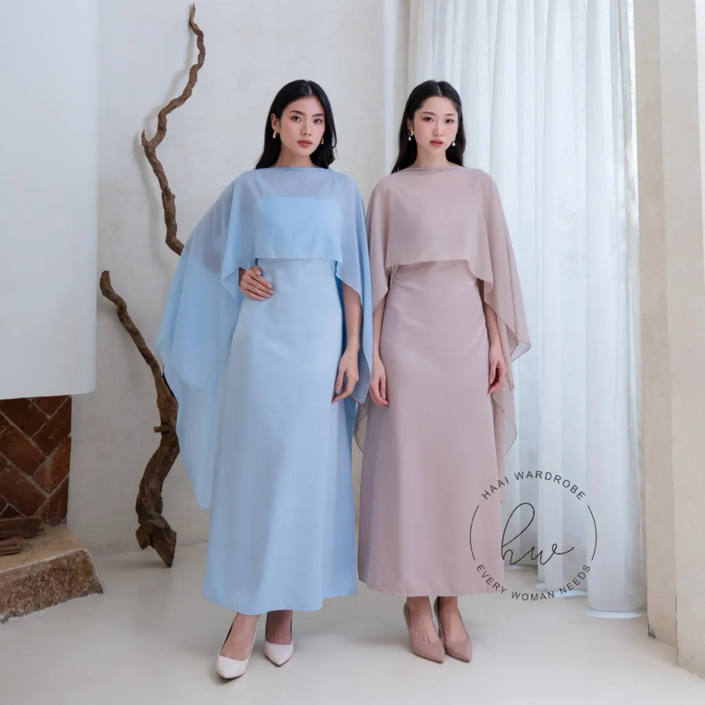 HW - Esme - 2805 - Long Dress Cape Adjustable Wedding Guest Bridesmaid Baju Kondangan Pesta