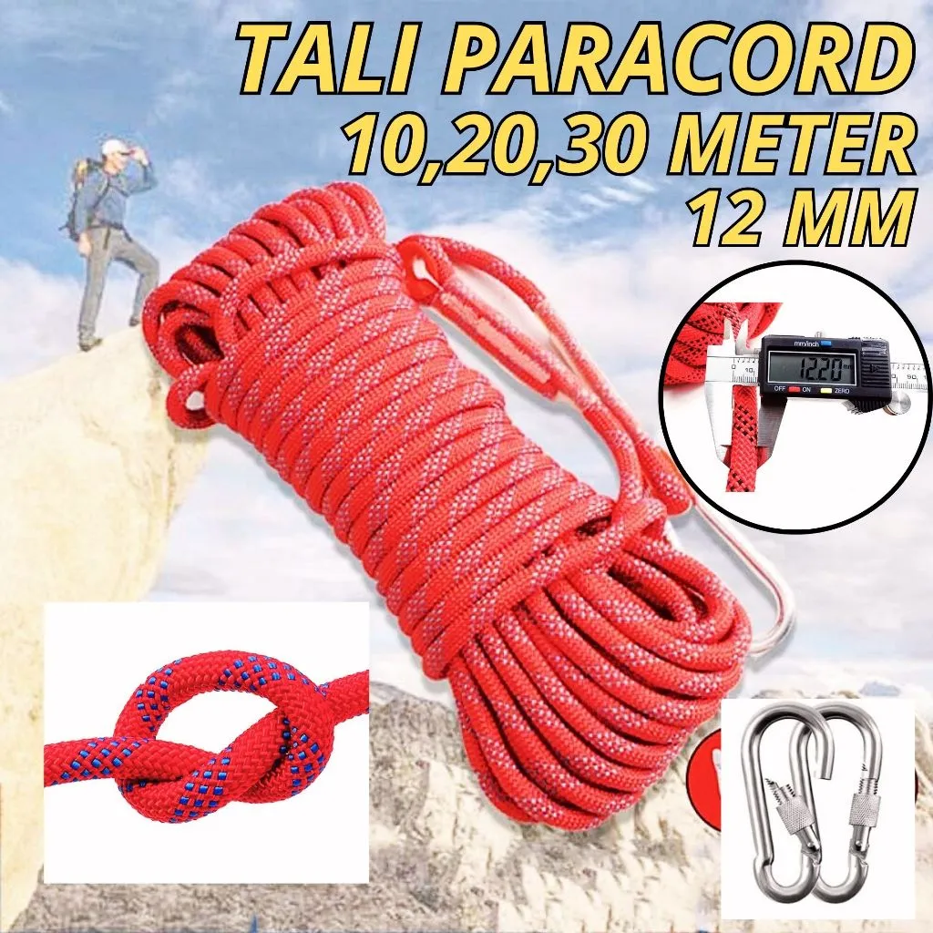 TaffSPORT Tali Paracord 30 Meter Panjat Tebing Super Kuat 12mm Climbing Rope Outdoor Tali Darurat