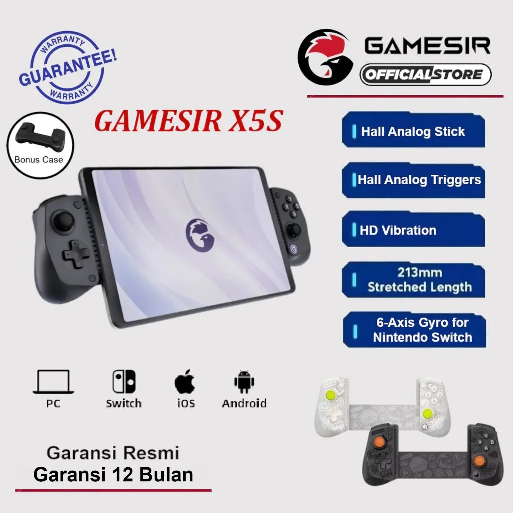 GameSir X5S Bluetooth Wireless Gamepad Mobile Gaming Controller Hall Effect Stick PC Android iOS Switch
